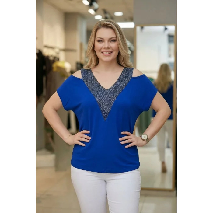 Ön ve Arkası V Simli Bluz