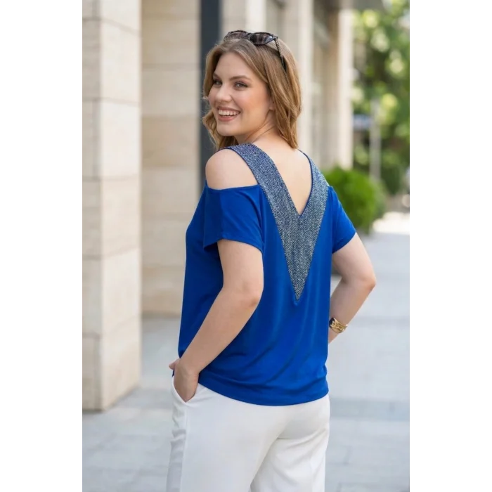 Ön ve Arkası V Simli Bluz