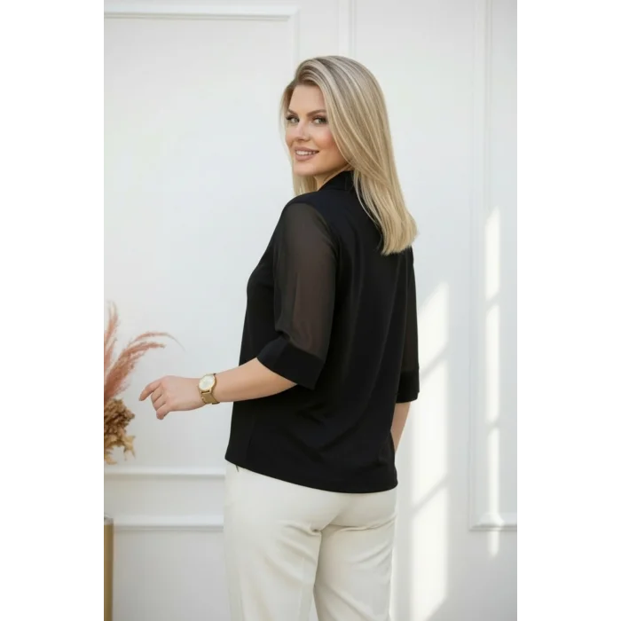 Yakası Düğme Kolları Şifon Bluz