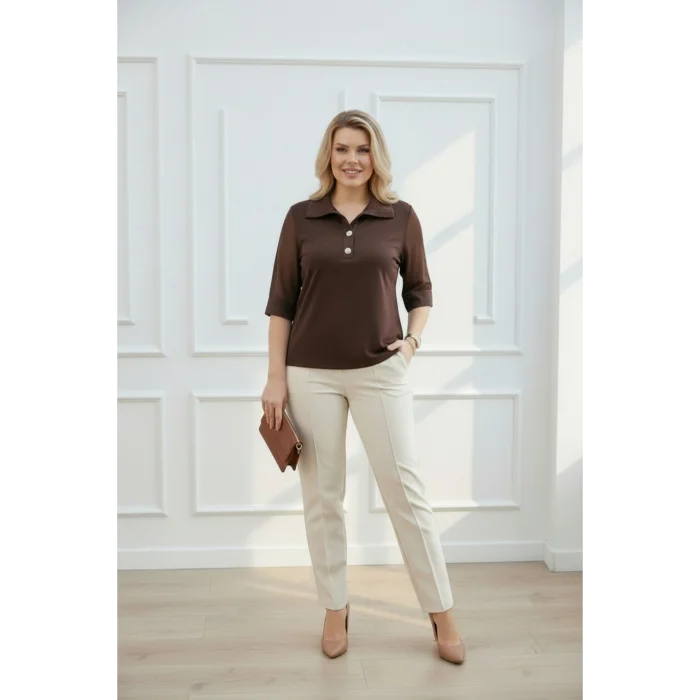 Yakası Düğme Kolları Şifon Bluz