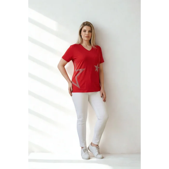 Cepli Yıldız Taş Baskılı Bluz