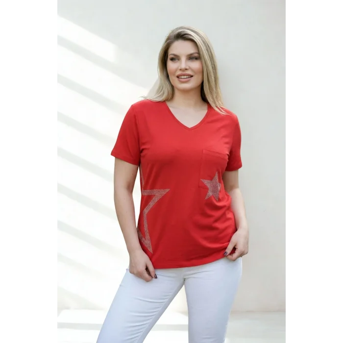 Cepli Yıldız Taş Baskılı Bluz