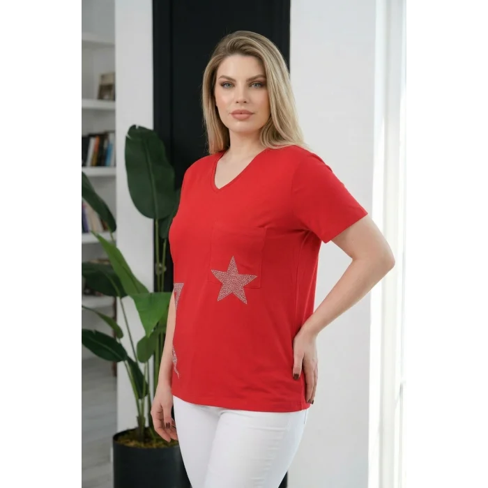 Cepli Yıldız Taş Baskılı Bluz