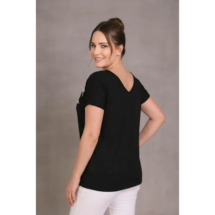 Önü Yıldız Taş Baskılı Bluz