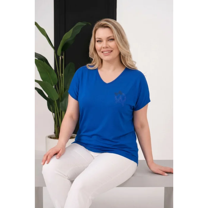 Sırtı Tül Kurdele Taş Baskılı Bluz