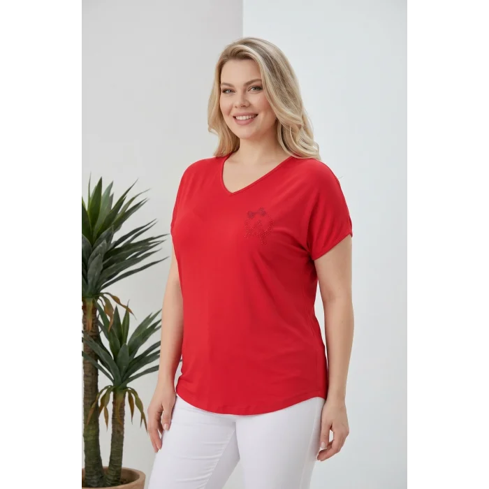 Sırtı Tül Kurdele Taş Baskılı Bluz