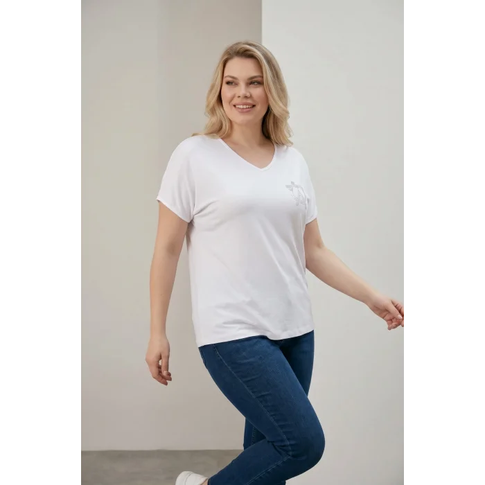 Sırtı Tül Kurdele Taş Baskılı Bluz