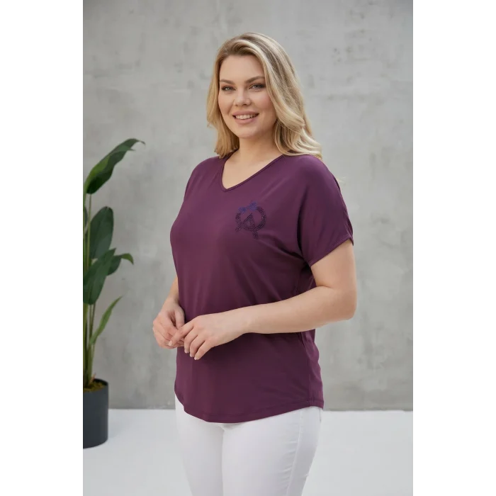 Sırtı Tül Kurdele Taş Baskılı Bluz