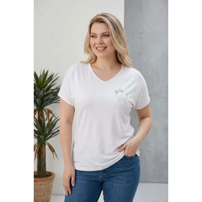 Sırtı Tül Kurdele Taş Baskılı Bluz