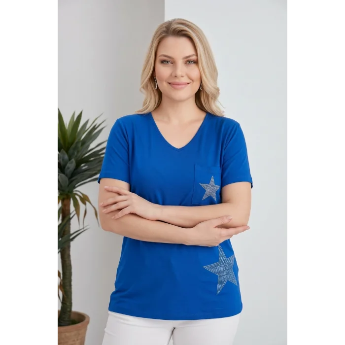 Cepli Yıldız Taş Baskılı Bluz