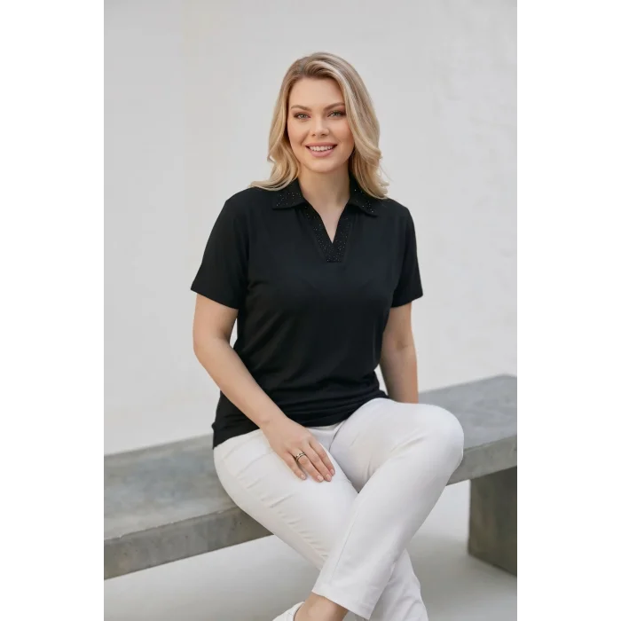 Gömlek Yakası Taşlı Bluz