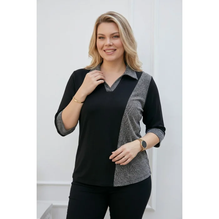 Gömlek Yaka  Blok Sim Parçalı Bluz