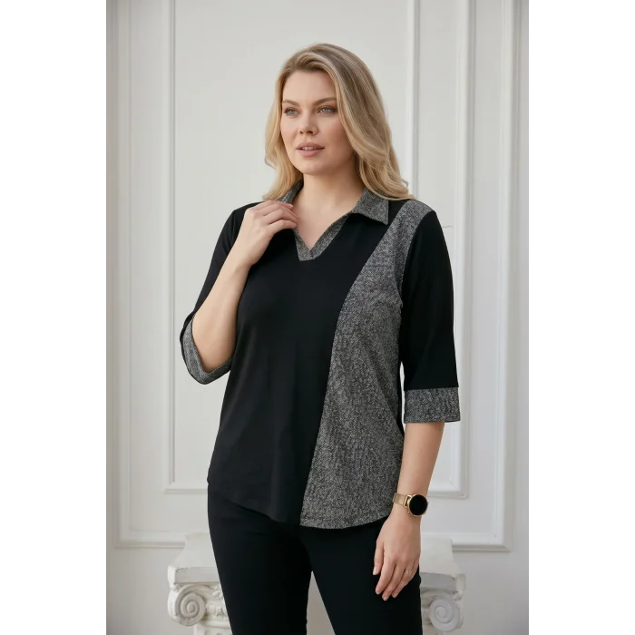 Gömlek Yaka  Blok Sim Parçalı Bluz