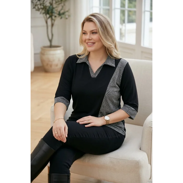 Gömlek Yaka  Blok Sim Parçalı Bluz