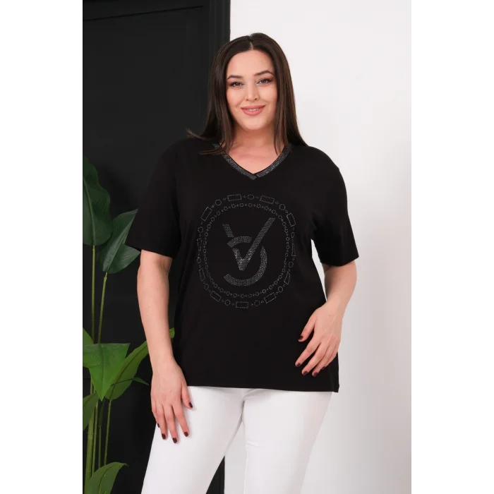 Önü Arma Taş Baskılı Bluz