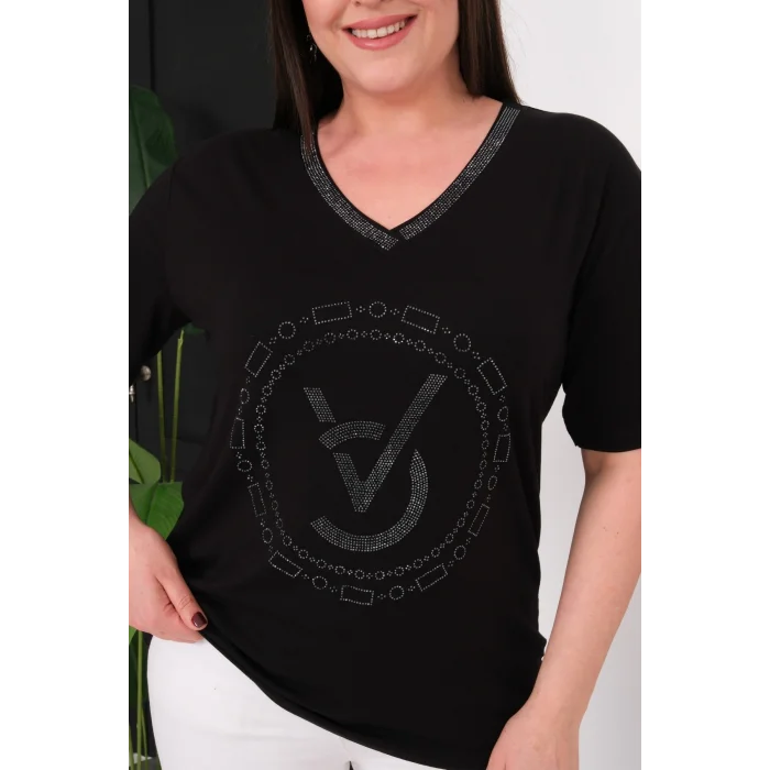 Önü Arma Taş Baskılı Bluz