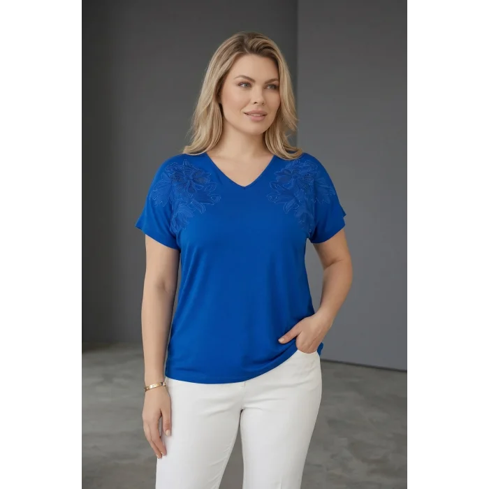 Omuz Nakışlı Taş Detaylı Bluz