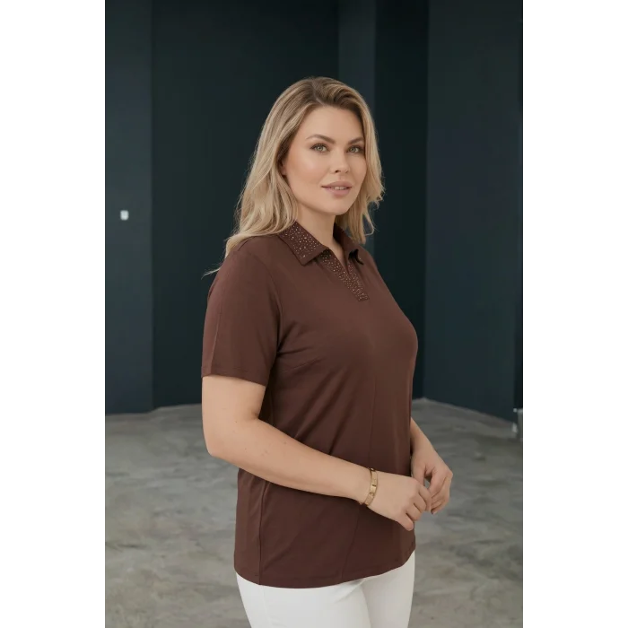Gömlek Yakası Taşlı Bluz