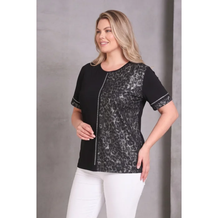 Leopar Desenli Taş Detaylı Bluz