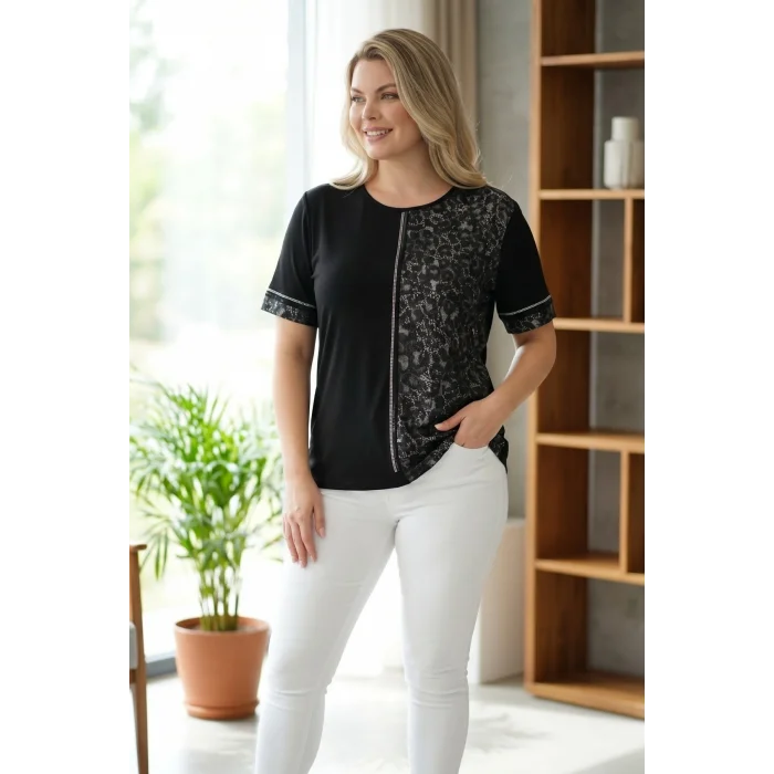 Leopar Desenli Taş Detaylı Bluz