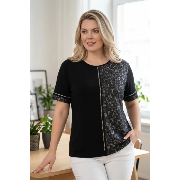 Leopar Desenli Taş Detaylı Bluz