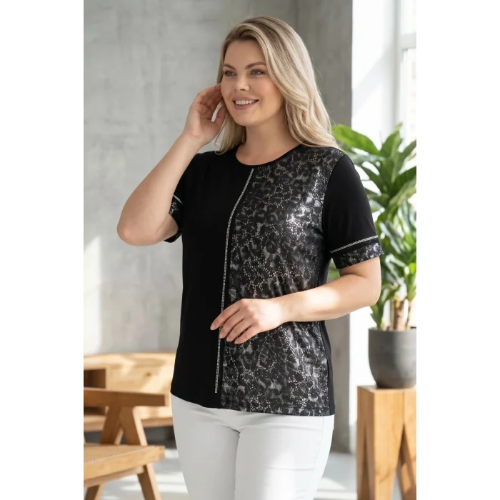 Leopar Desenli Taş Detaylı Bluz