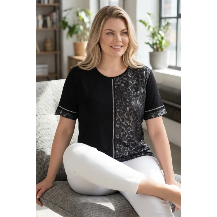 Leopar Desenli Taş Detaylı Bluz