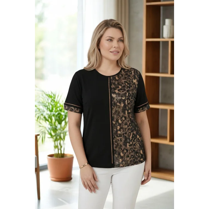 Leopar Desenli Taş Detaylı Bluz