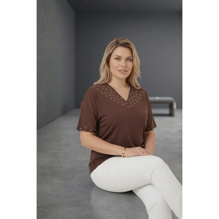 Yakası Kolları İnci Detaylı Bluz