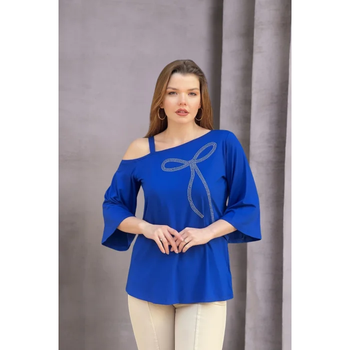 Askılı Kurdela Baskılı Detaylı Bluz