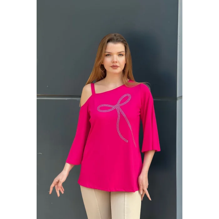 Askılı Kurdela Baskılı Detaylı Bluz