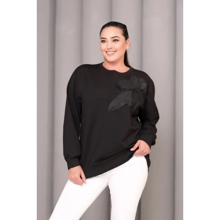 Çiçek Aplikeli Sweatshirt