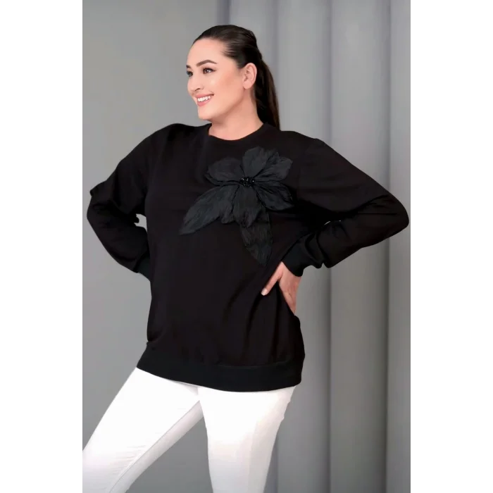 Çiçek Aplikeli Sweatshirt