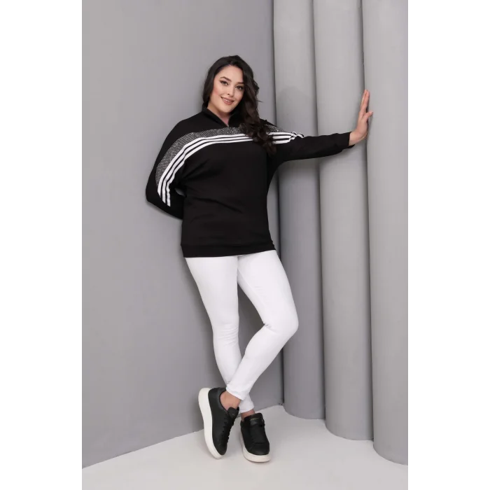 Çizgili Taş Baskılı Sweatshirt