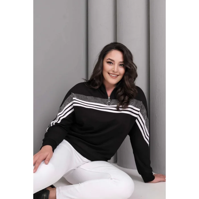 Çizgili Taş Baskılı Sweatshirt