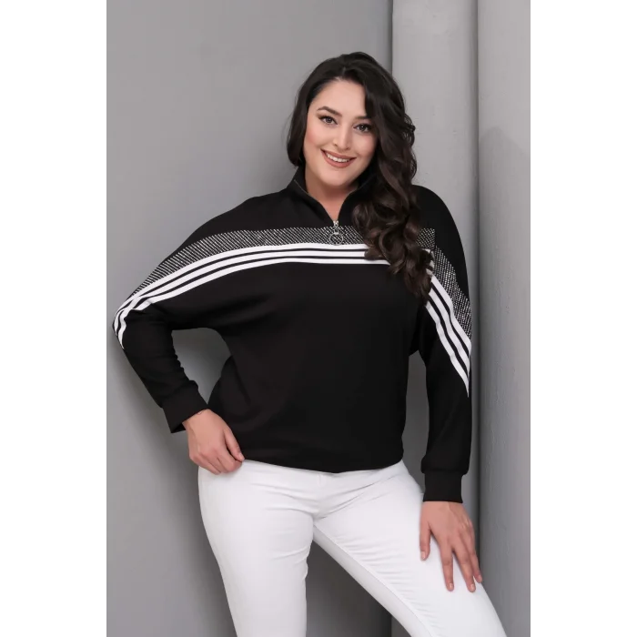 Çizgili Taş Baskılı Sweatshirt