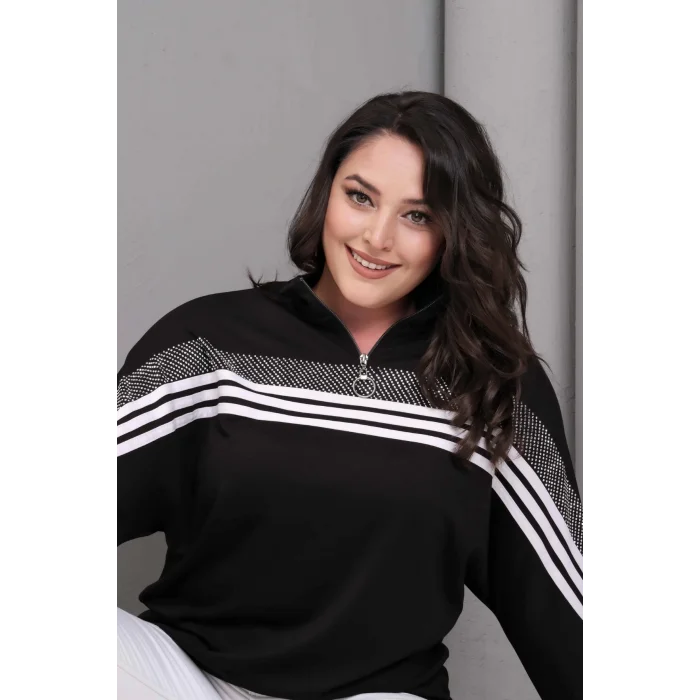 Çizgili Taş Baskılı Sweatshirt