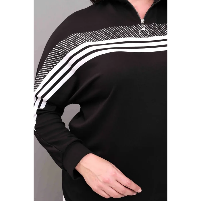 Çizgili Taş Baskılı Sweatshirt