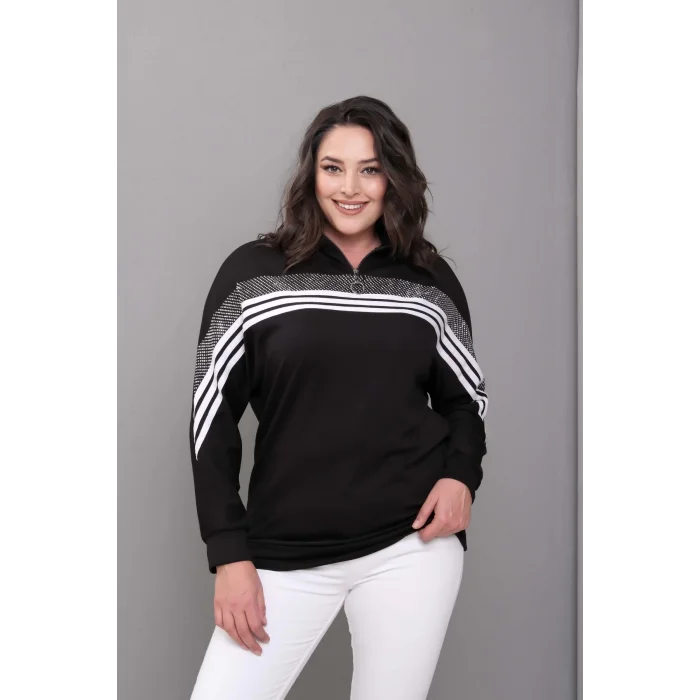 Çizgili Taş Baskılı Sweatshirt