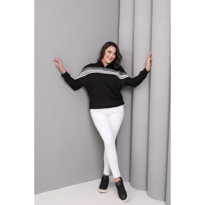 Çizgili Taş Baskılı Sweatshirt