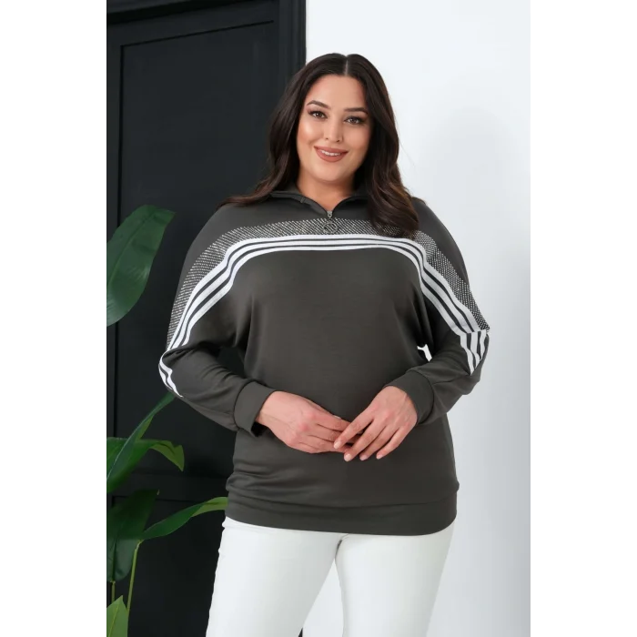 Çizgili Taş Baskılı Sweatshirt