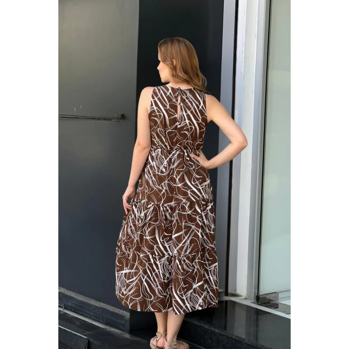 Desenli Kalın Askılı Elbise