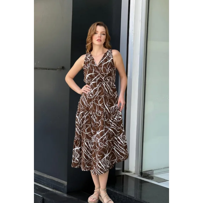 Desenli Kalın Askılı Elbise