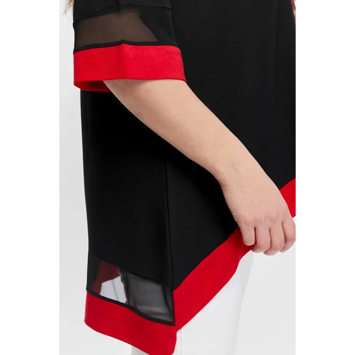 Eteği Asimetrik Renkli Şeritli Tunik