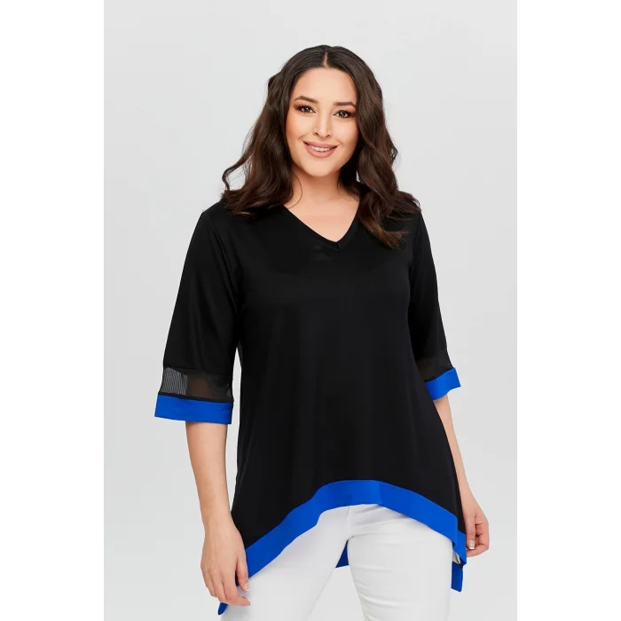 Eteği Asimetrik Renkli Şeritli Tunik