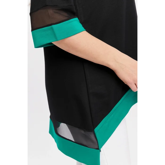 Eteği Asimetrik Renkli Şeritli Tunik