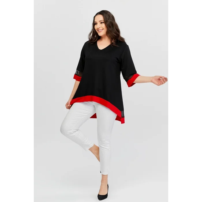 Eteği Asimetrik Renkli Şeritli Tunik