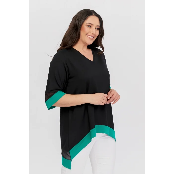 Eteği Asimetrik Renkli Şeritli Tunik