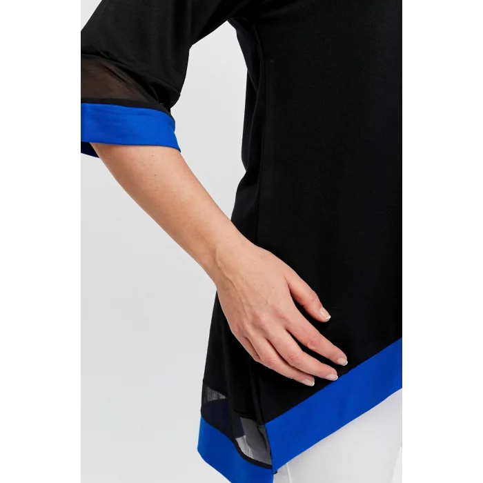 Eteği Asimetrik Renkli Şeritli Tunik