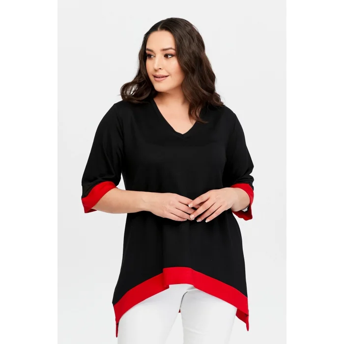 Eteği Asimetrik Renkli Şeritli Tunik